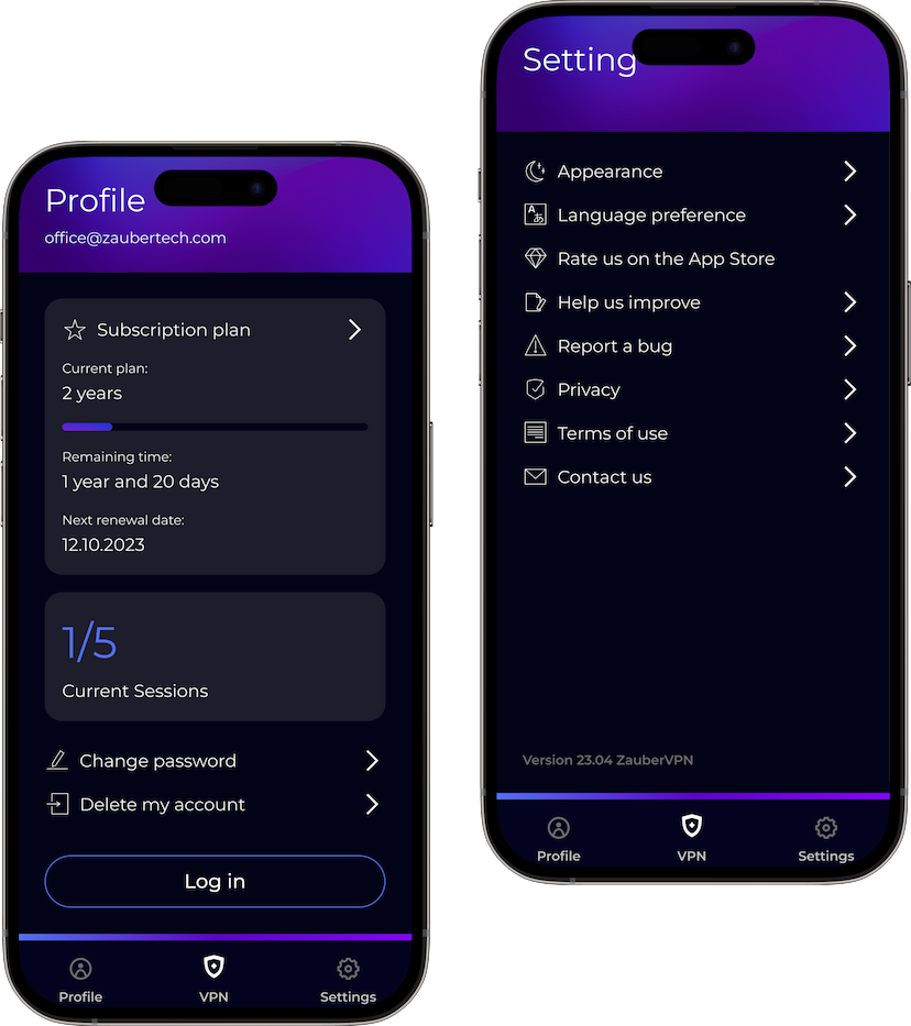 ZauberVPN Mobile App Interface