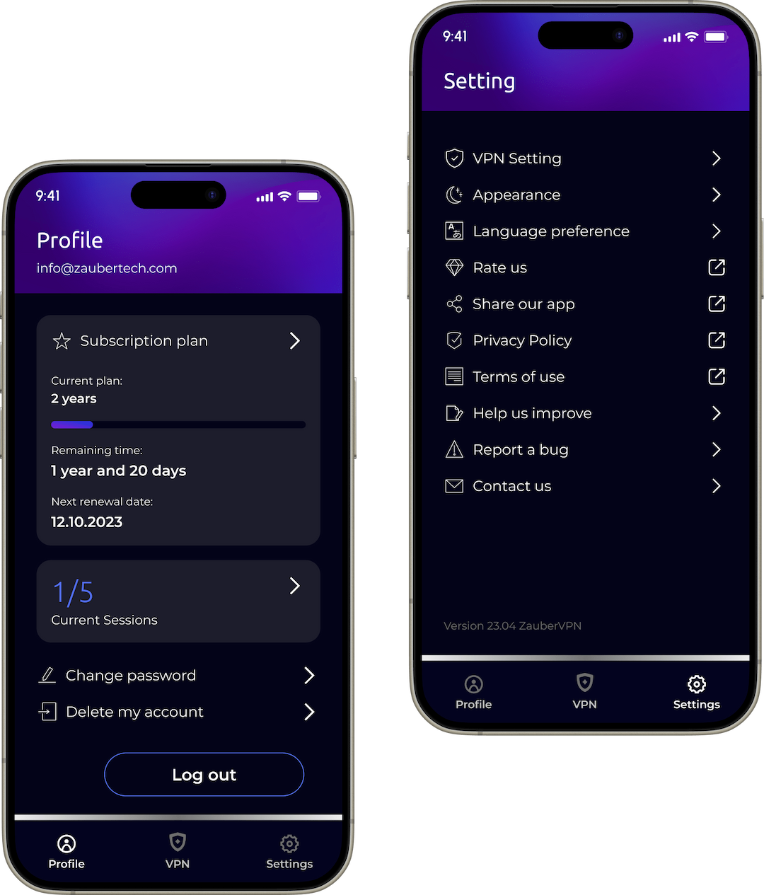 ZauberVPN Mobile App Interface